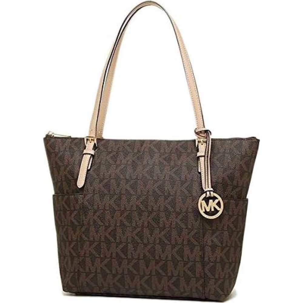 Michael Kors Jet Signature Logo Tote Handbag Brown Shoulder Bag 35T2GTTT8B